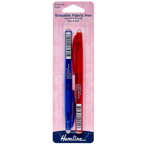 Hemline Erasable Fabric Pen | Iron Off or Rub Off | 0.7mm Blue & Red