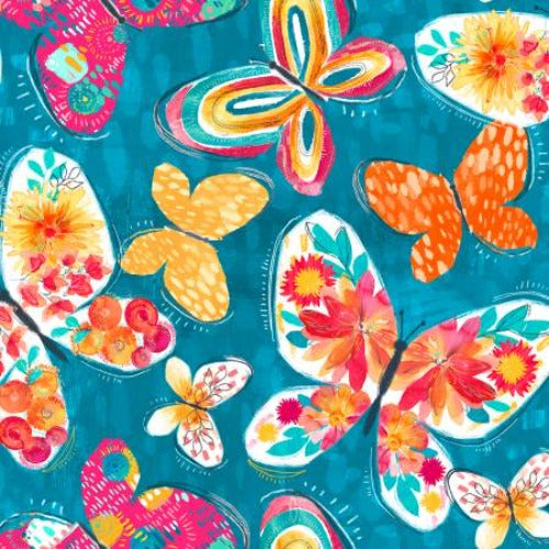 18662BLU | Blue Butterflies | 3 Wishes Fabric