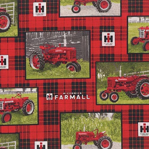 Quilting Fabric | Farmall Tractor with Plaid International Harvester | 10175