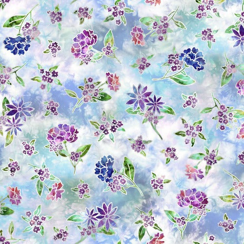 Quilting fabric | Fire & Ice Tossed Floral in Blue | MASD10052-B